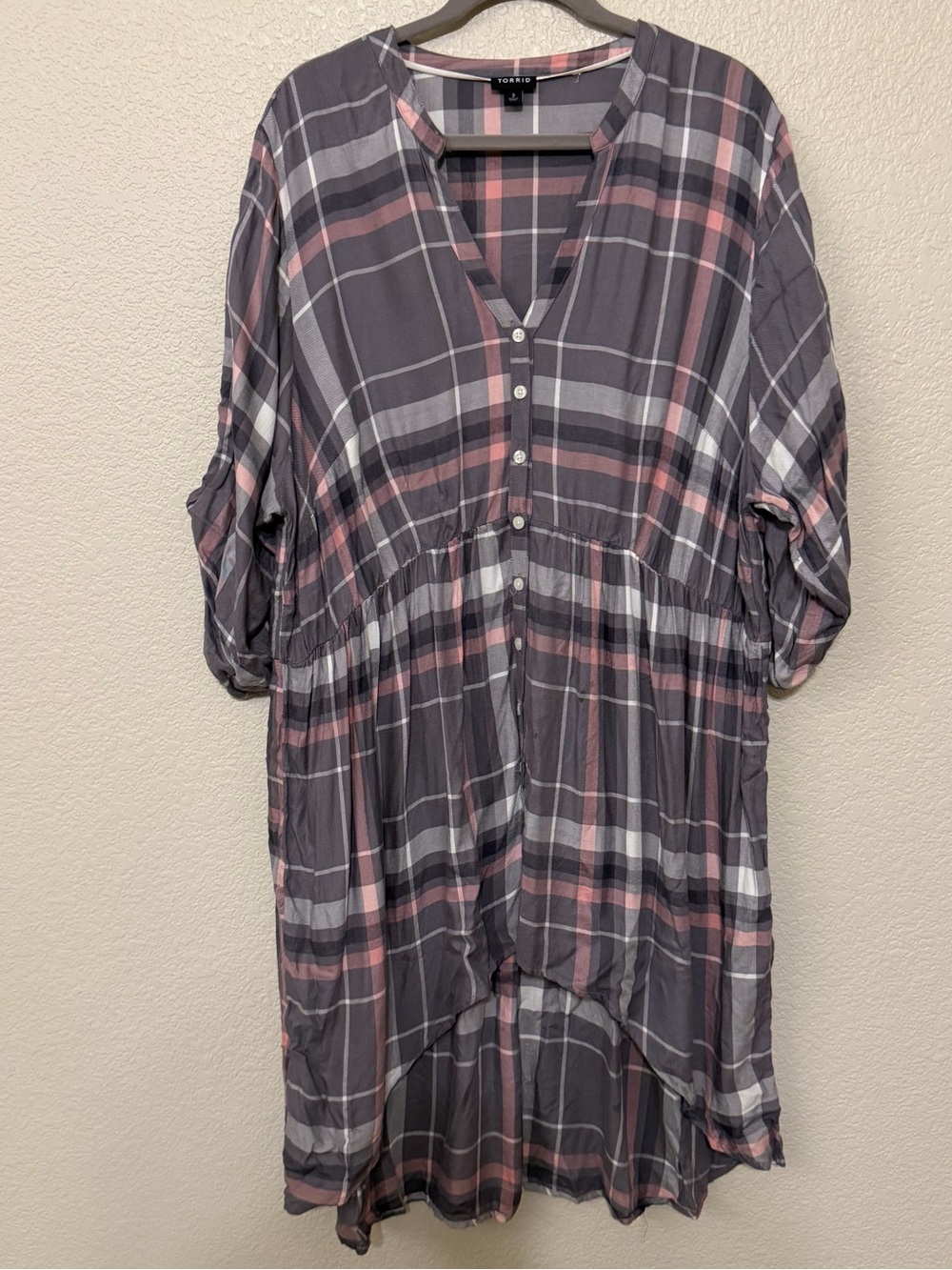 torrid Gray & Pink Plaid Button-Front Tunic